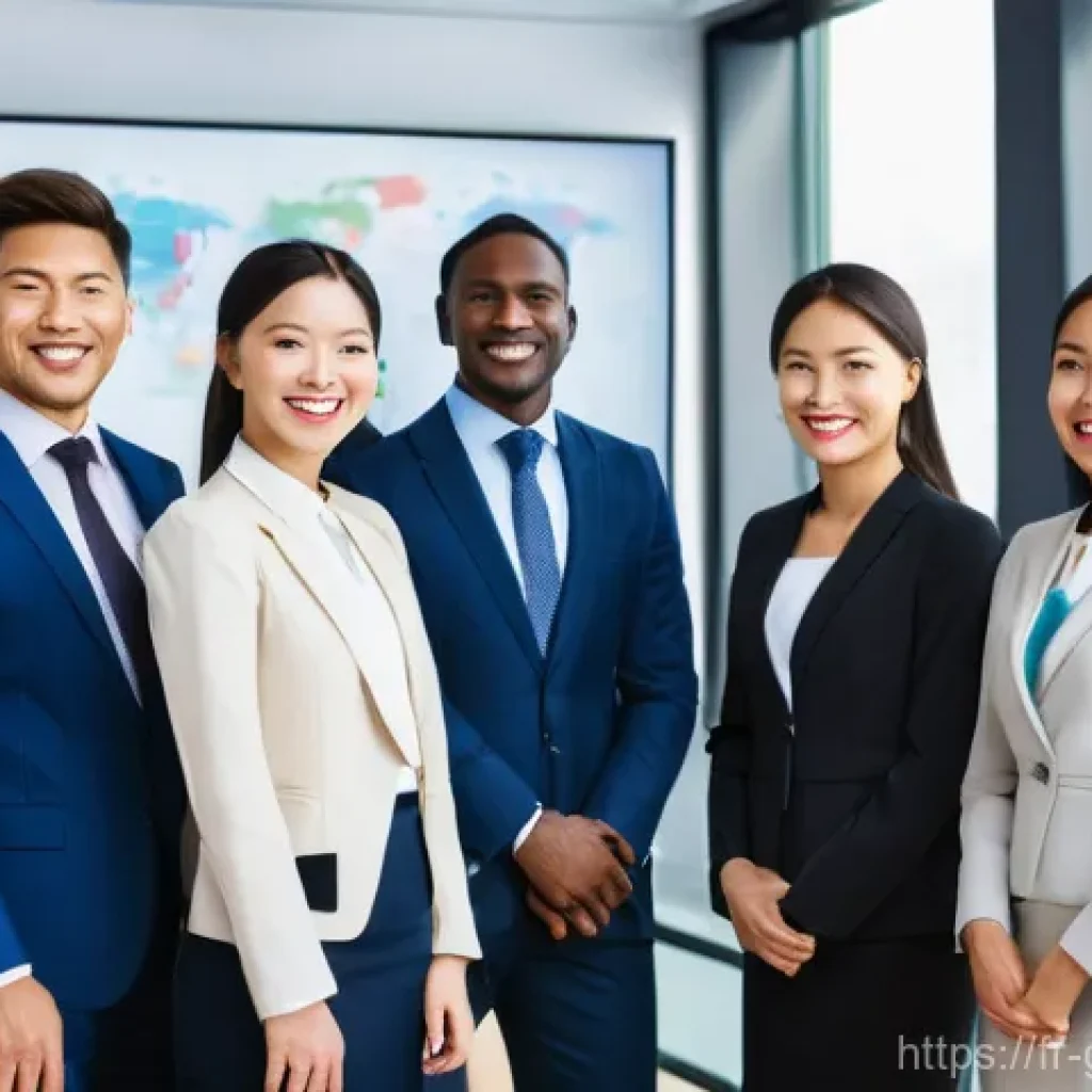무역 전문가로서의 경력 관리 방법 - **Prompt 1: Global Business Harmony**
"A vibrant, high-definition photograph of a diverse group ...