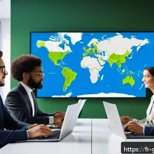 Home 17 무역 전문가의 스트레스 관리 전략 - A modern international business office environment showing a diverse team of professionals engaged i...